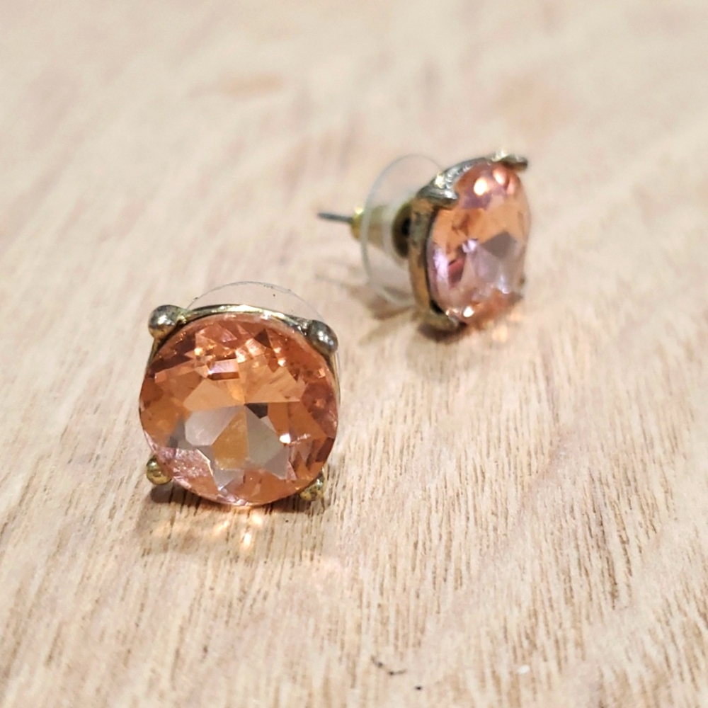 Pink crystal stud earrings gold
